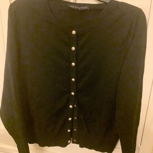 White House Black Market Black Cardigan with Silver Snaps